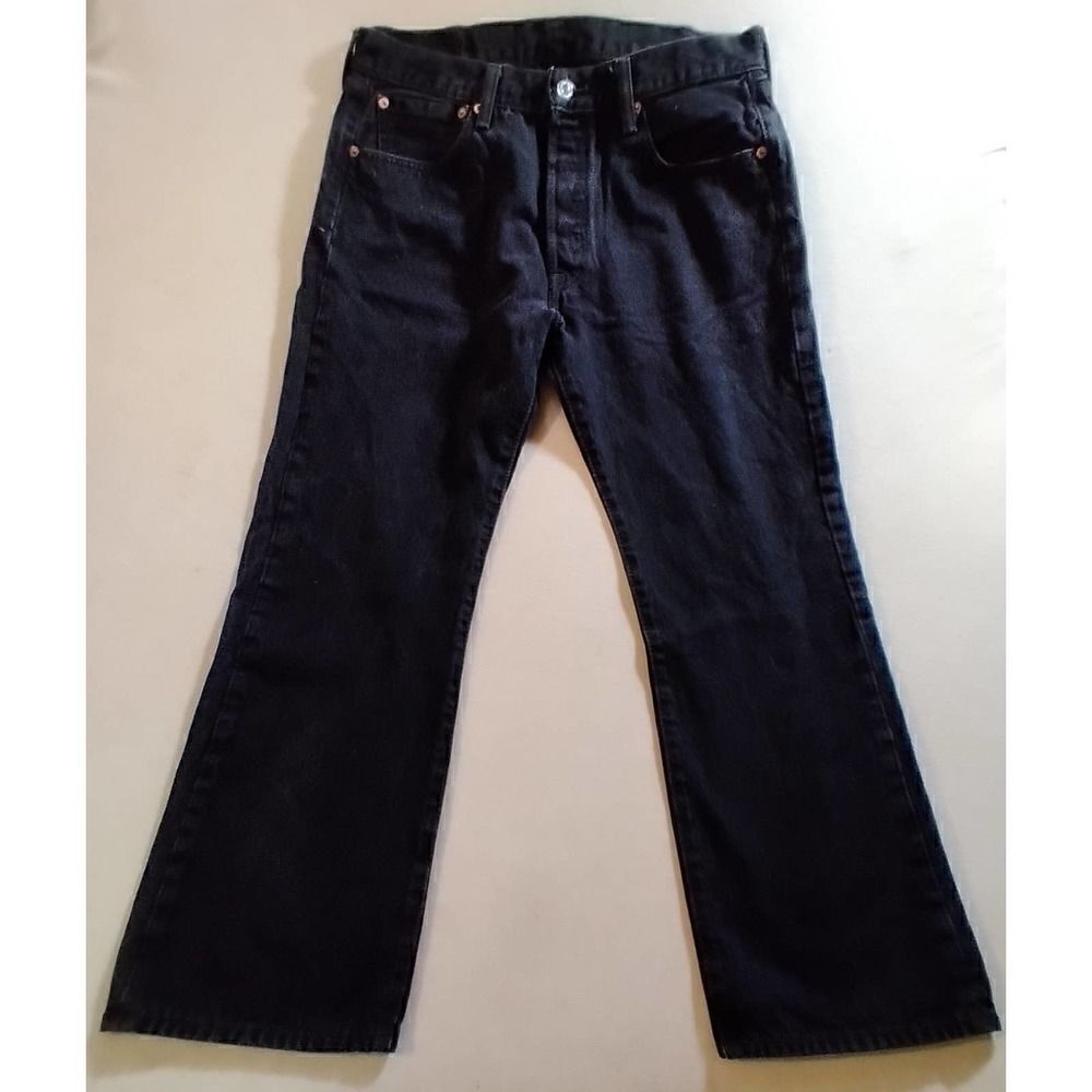 LEVI 501 BLACK BUTTON FLY HIGH WAISTED STRAIGHT LEG JEANS 34/29